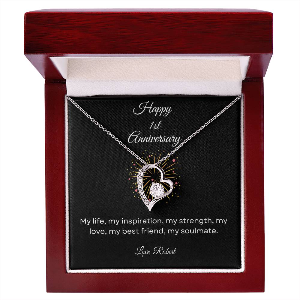 Happy Anniversary Keepsake Forever Love Heart Pendant Necklace with Customizable Year/Month and Personalized Closing - A Timeless Symbol of Everlasting Love