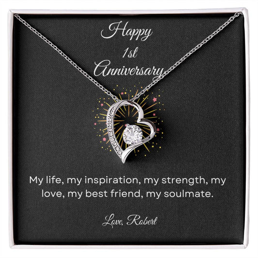 Happy Anniversary Keepsake Forever Love Heart Pendant Necklace with Customizable Year/Month and Personalized Closing - A Timeless Symbol of Everlasting Love