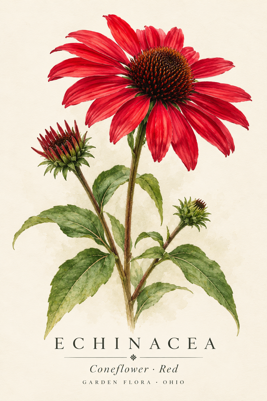 Red Coneflower Botanical Fine Art Print