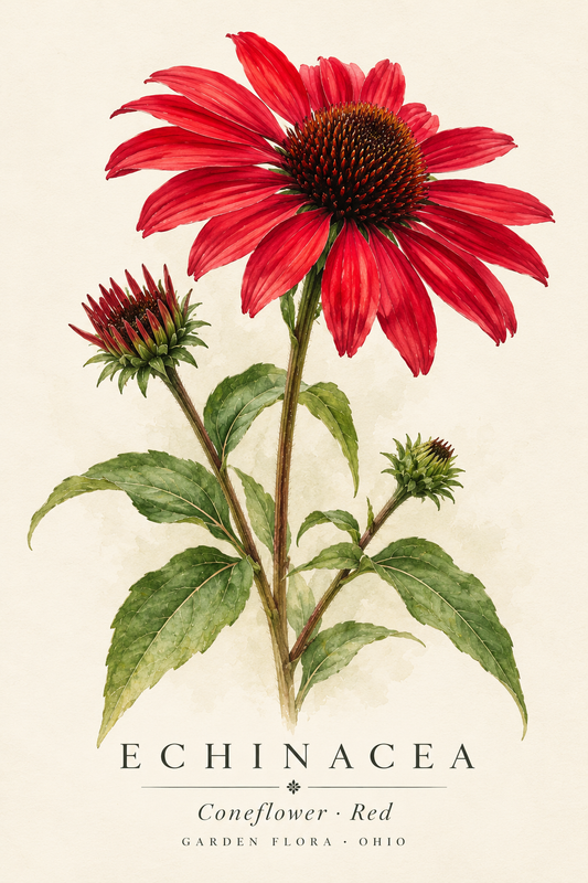 Red Coneflower Botanical Fine Art Print